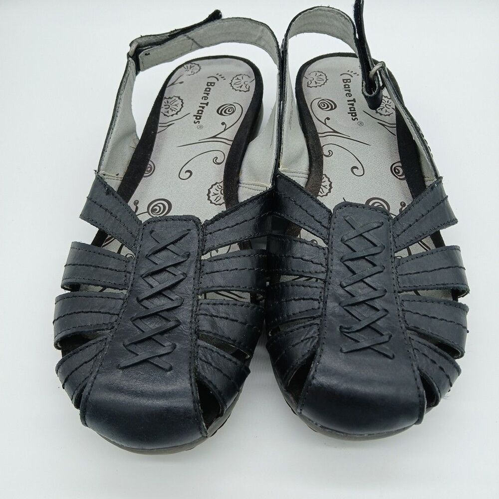 BareTraps Black Basket Weave Front W/East Closure Strap Sandals/Shoes W-11M